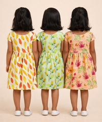 Girl Kids Frock 100% Cotton Floral Printed Gown Dress/Frock Dress | Age 1 to 8 Years (Pack of 3 Pieces)