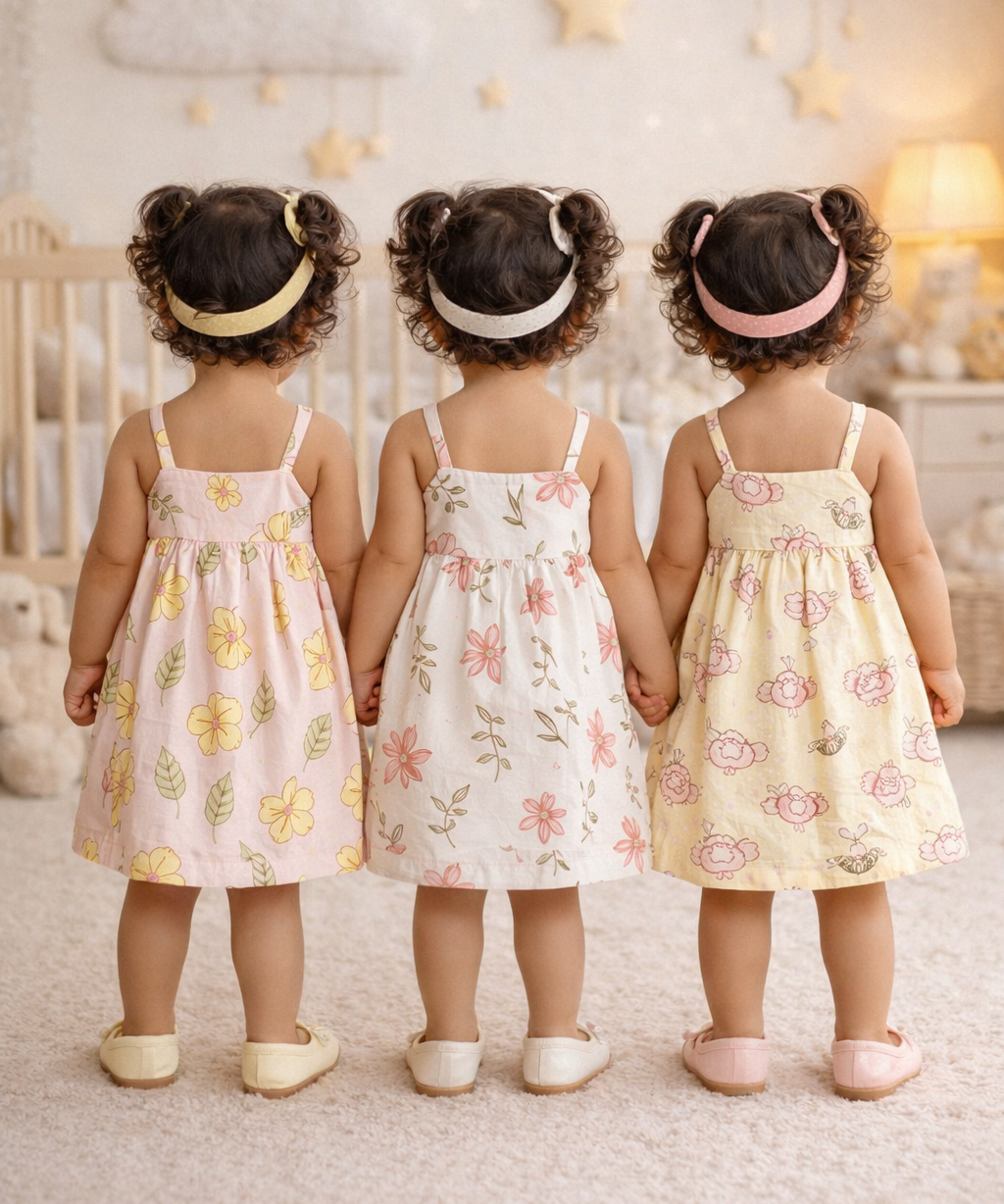 Girl Baby Sleeveless Cotton Frock Printed with Underwear | Age 0 to 6 Months (Pack of 3 Pieces)