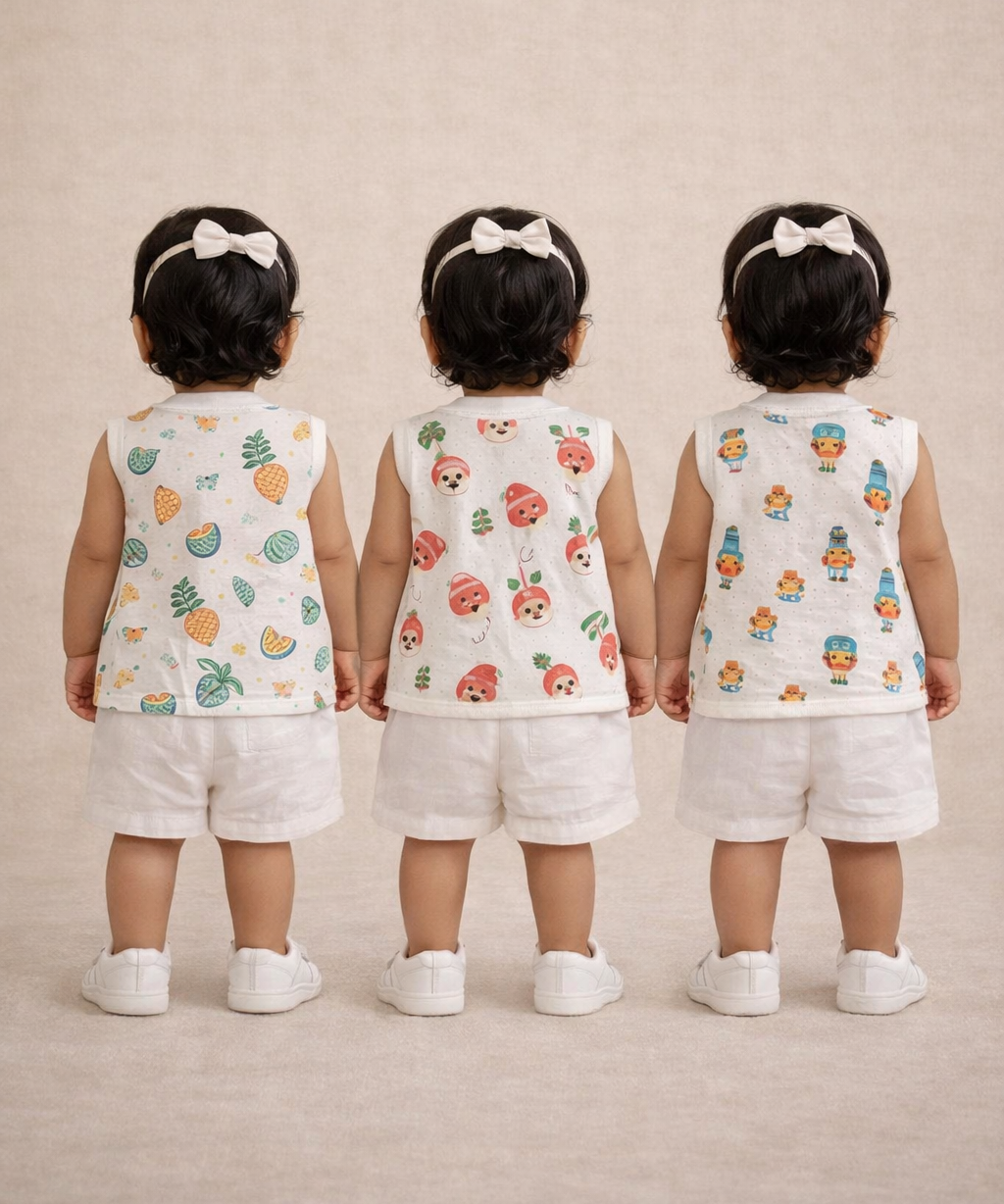 Baby Girls Sleeveless Muslin Cotton Printed Jebla Vest | 3–12 Months (Pack of 3)
