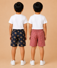 Kids Boys Checkered & Printed Cotton Shorts | Age - 5 to 10 Years | Soft Elastic Waist Casual Shorts | Combo Pack of 2 Pieces