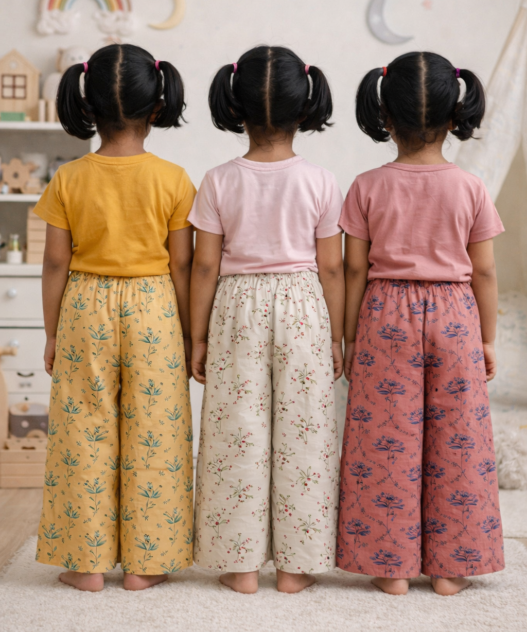 Printed Palazzo Pant | Casual Night wear for Girl Kids Age 4 To 10 Years (Pack of 3)