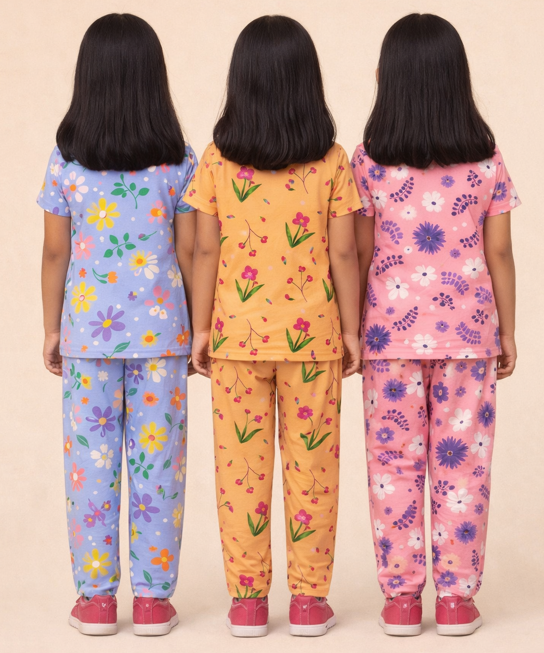 Girl Kids All Over Printed Co-ord Set | Tshirt and Pant | Age 2 to 10 Years (Pack of 3 Sets)