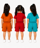 Kids Typography Print T-Shirt & Shorts Co-Ord Set for Girls | Age 6 Months-3 Years | Pack Of 3 Set Combo