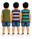 Cotton Stripes Kids Sleeveless Tshirt (Pack of 3)