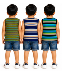 Cotton Stripes Kids Sleeveless Tshirt (Pack of 3)