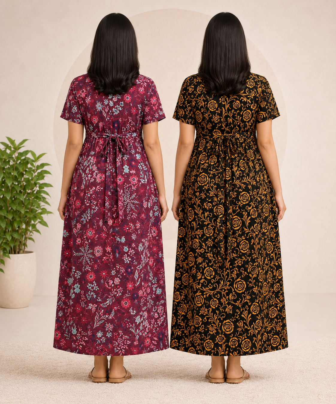 Maternity Feeding Maxi Dress | Nursing Friendly Nighty Style (Pack of 2 Pieces)