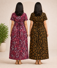 Maternity Feeding Maxi Dress | Nursing Friendly Nighty Style (Pack of 2 Pieces)