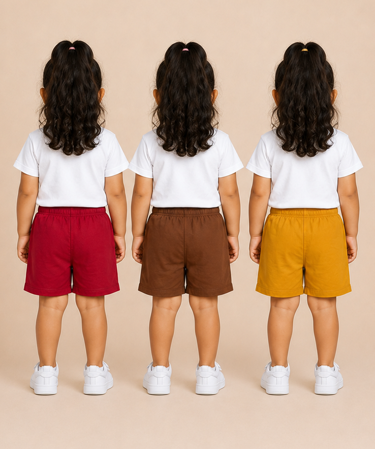 Pure Cotton Plain Shorts for Girls Kid with Elastic Age 3 Months to 4 Years (Pack of 3)