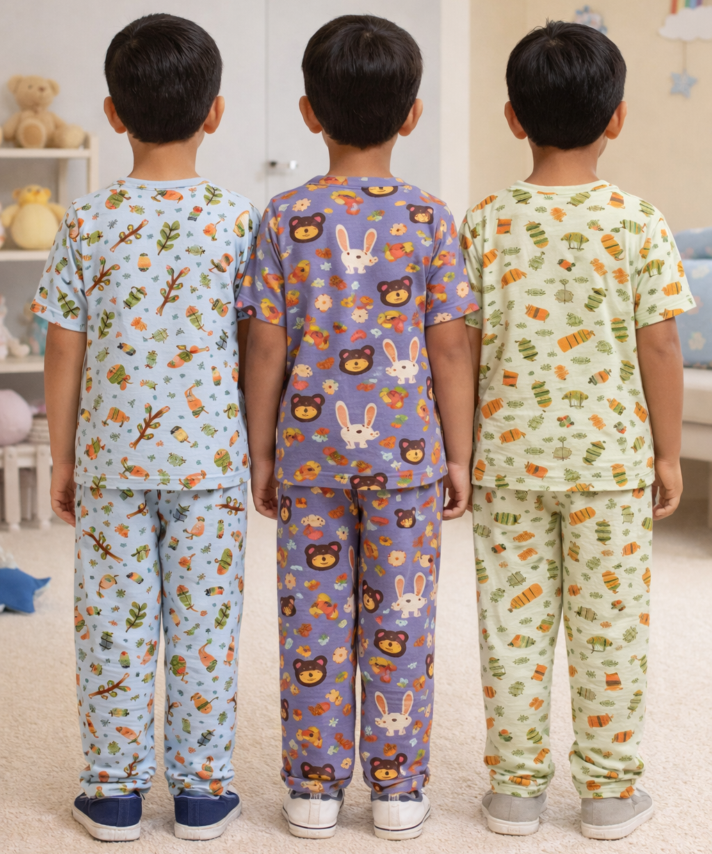 Boys Cotton Cartoon Printed Kids Co-ord Set Combo | Age 0 to 5 Years | T-shirt & Track pant (Combo Set Pack of 3) (Copy)