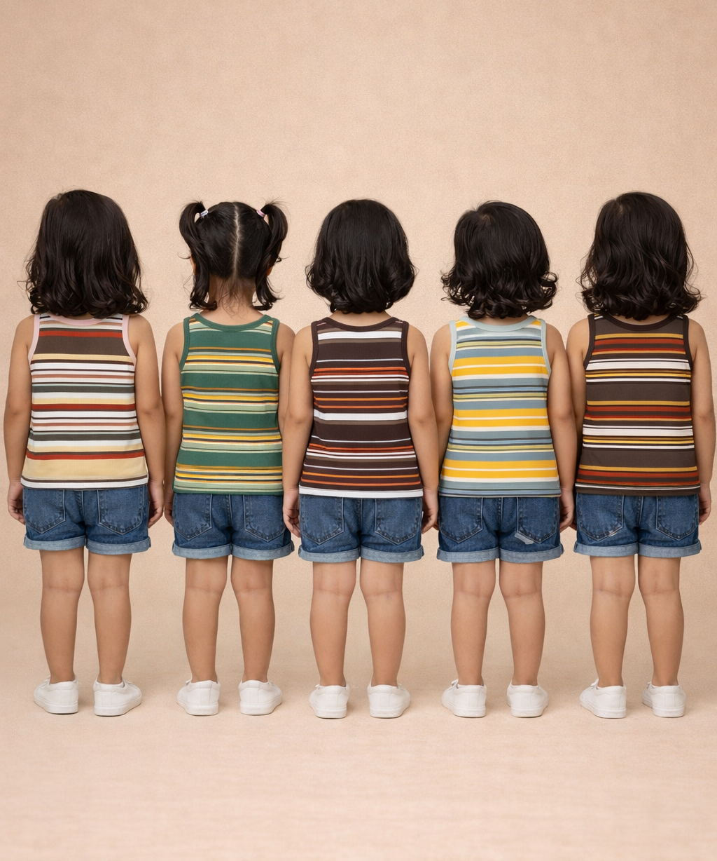 Cotton Stripes Kids Girls Sleeveless T-shirt (Pack of 5)