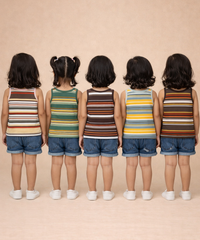 Cotton Stripes Kids Girls Sleeveless T-shirt (Pack of 5)