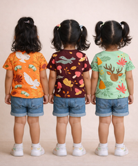 Kids Girls Cotton Printed T-shirt | 0 to 3 Years (Pack Of 3 Pieces)