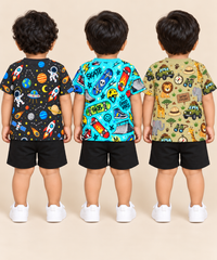Baby Boys All Over Printed Cotton T-Shirt Multi Colour | Age 0 to 36 Months (Pack of 3 Pieces)