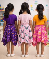 Cotton Fish Midi Floral Printed Skirt | Casual wear for Girl Kids Age 2 To 9 Years (Pack of 3)