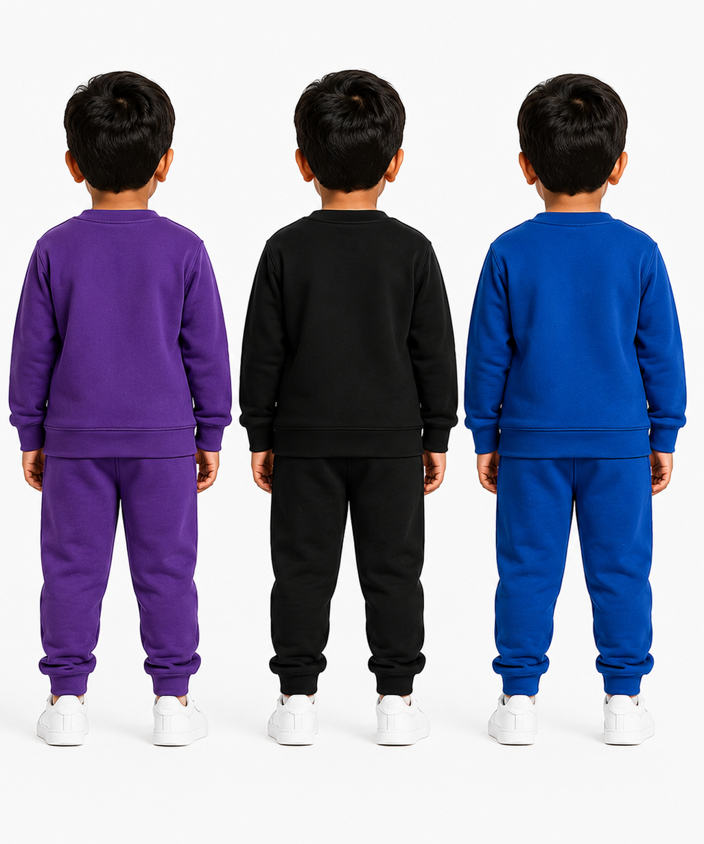 Boys Full Sleeve Cotton Winter Co-Ord Set | Typography Chest Printed Sweatshirt & Jogger Track Pant | Age 1 to 4 Years (Pack of 3 Sets)