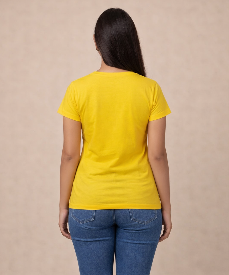 Premium Woman Half Sleeve T-Shirt / Round Neck Printed T-Shirt / Yellow Color