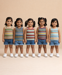 Cotton Stripes Kids Girls Sleeveless T-shirt (Pack of 5)