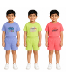 Kids Cartoon Print T-Shirt & Shorts Co-Ord Set for Boys | Age 6 Months-3 Years | Pack Of 3 Set Combo