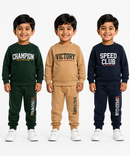 Boys Full Sleeve Cotton Winter Co-Ord Set | Typography Chest Printed Sweatshirt & Jogger Track Pant | Age 1 to 4 Years (Pack of 3 Sets)