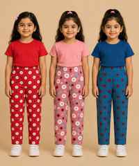 Pure Cotton Girls Printed Track Pant for Casual Night wear for Kids | Age 0 To 8 Years (Pack of 3)