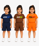 Kids Typography Print T-Shirt & Shorts Co-Ord Set for Girls | Age 6 Months-3 Years | Pack Of 3 Set Combo
