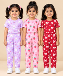 Girl Kids All Over Printed Tshirt and pant Co-ord Set | Age 6 Months to 4 Years (Pack of 3 Sets)