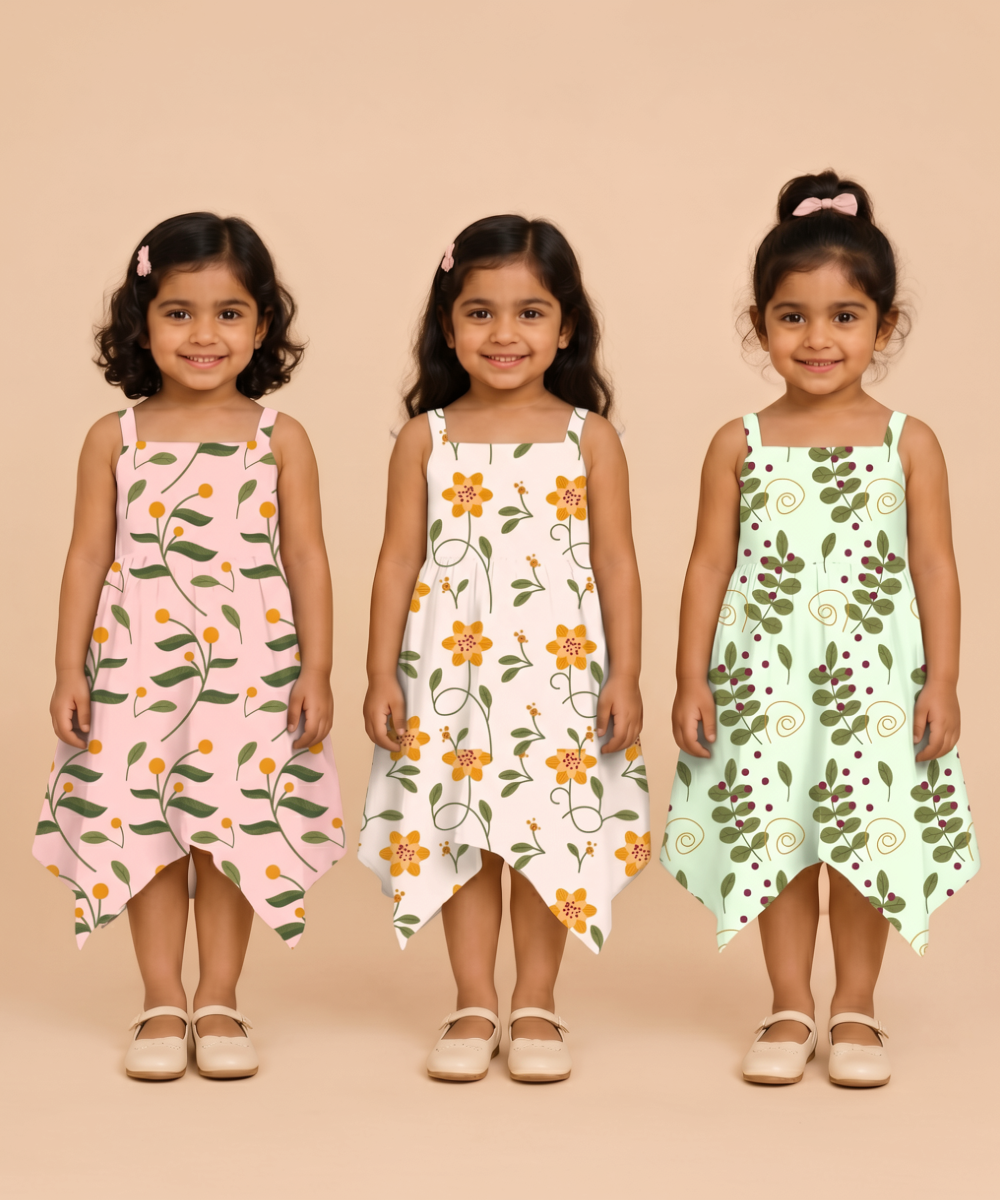 Fish Frock Floral Printed | Casual wear for Girl Kids Age 1 To 6 Years (Pack of 3)