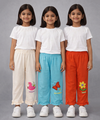 Pure Cotton Embroidered 3/4 Pajama Pant for Casual wear for Girl Kids Age 0 To 6 Years (Pack of 3)
