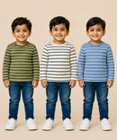 Kids Boys Cotton Stripes Full Sleeve T-shirt | Age 0-3 Years (Pack of 3)