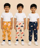 Kids Printed Cotton Track Pants for Boys | Soft Elastic Waist Full Length Joggers | Age 6 Months-5 Years | Pack of 3 Pieces