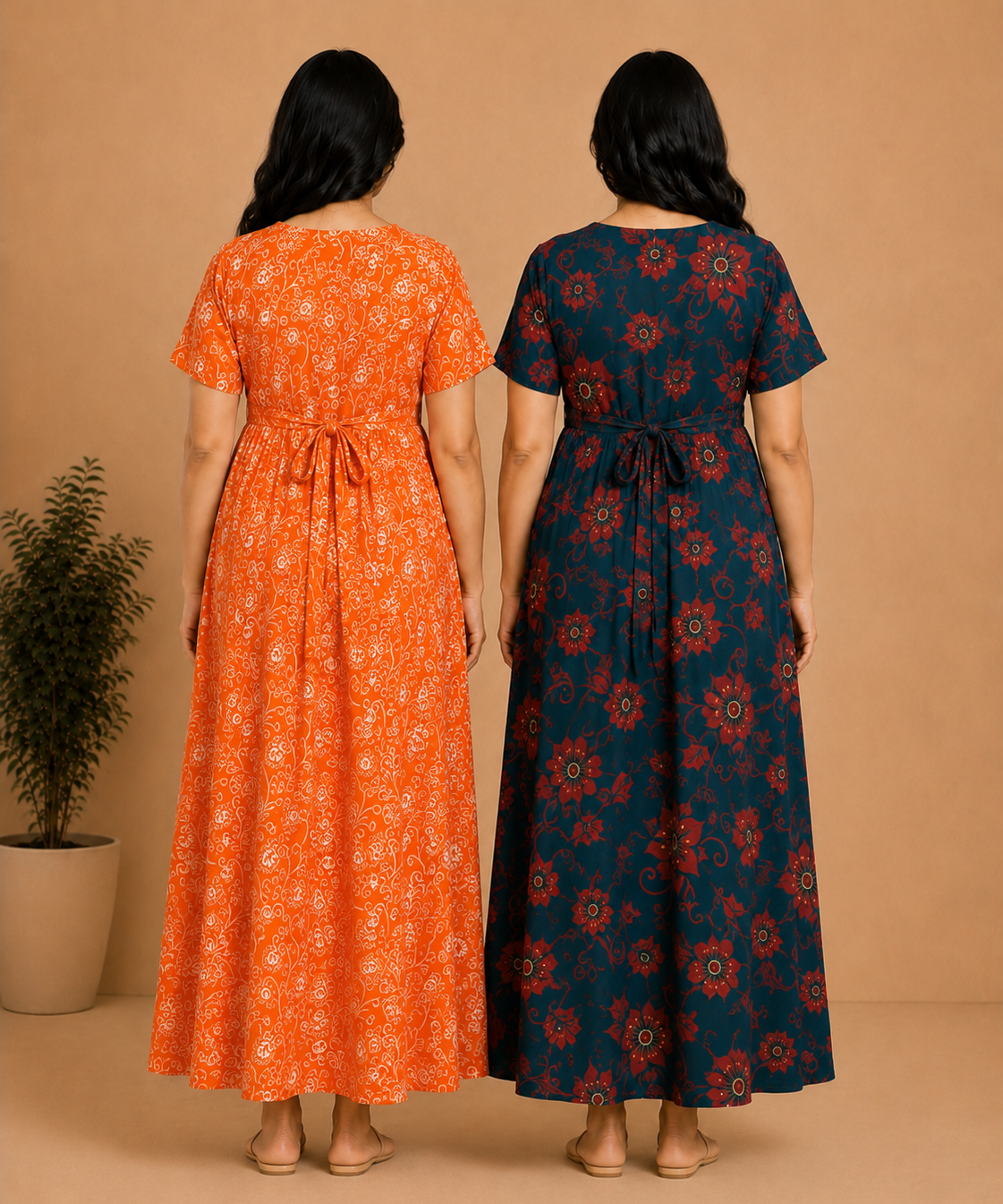 Maternity Feeding Maxi Dress | Nursing Friendly Nighty Style (Pack of 2 Pieces)