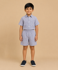 Polyester Checked Shirt and Shorts Set for Boy Kids Casual Wear Half Sleeve Co-Ord Set with Elastic Waist Shorts | Age 6 to 7 Years