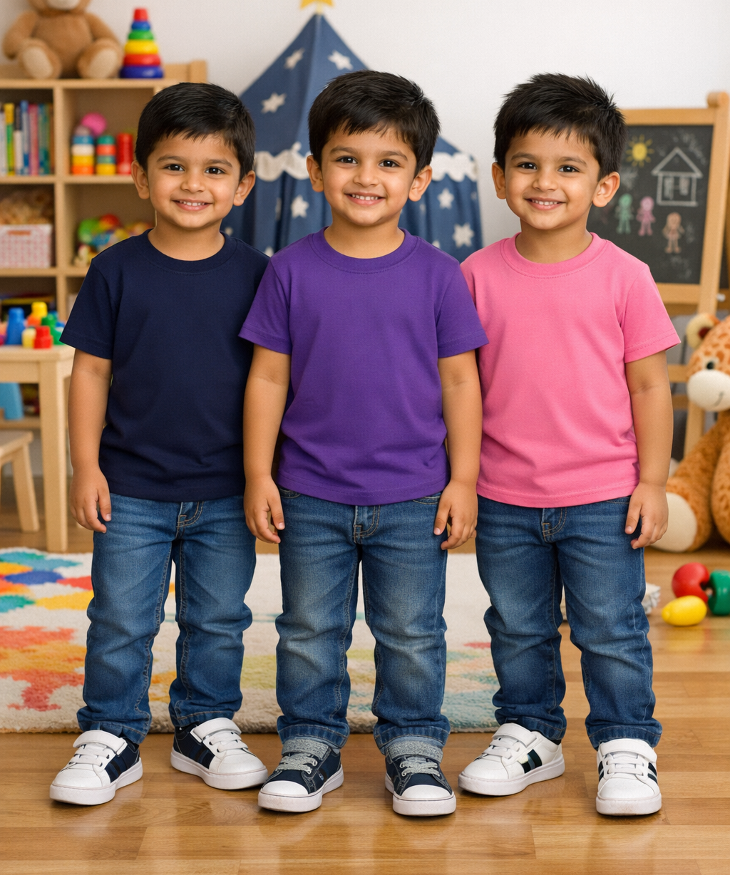Kids Cotton Boys Tshirt Plain Multi Color | Age 0 to 6 Years (Pack of 3 Pieces)