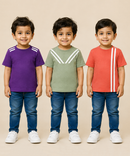 Kids Boys Popcorn Stripes Half Sleeve T-Shirt | Age 3 to 6 Years (Pack of 3 Pieces)