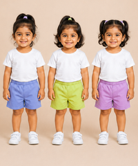 Pure Cotton Plain Shorts for Girls Kid with Elastic Age 3 Months to 4 Years (Pack of 3)