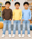 Kids Stripes Full Sleeve Cotton Tshirt | Age 0 to 3 Years (Pack of 3 Pieces)