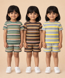 Girls Cotton Stripes Kids Co-ord Set Combo / Age 1-4 Years | T-shirt & Shorts (Combo Set Pack of 3)