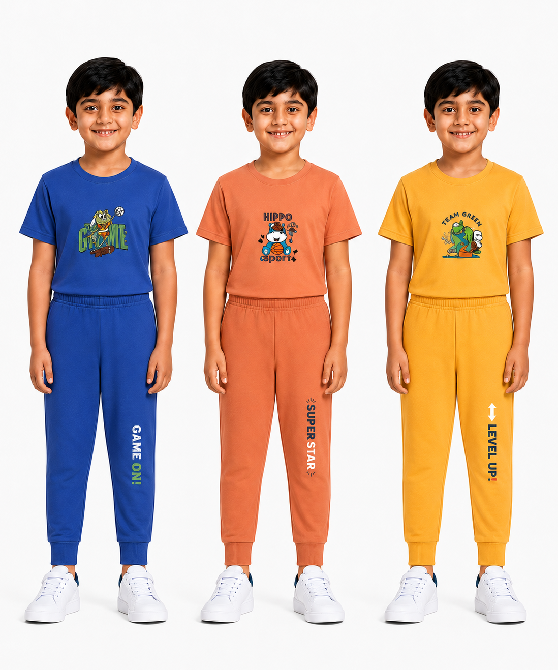 Boys Graphic Printed T-Shirt & Typography Track Pant Co-Ord Set | Age 2-5 Years | Pack Of 3 Set