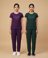 Women Textured Polyester Co-ord Set | Half Sleeve Top & Pants | Pack of 2 Set Combo