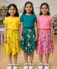 Cotton Fish Midi Floral Printed Skirt | Casual wear for Girl Kids Age 2 To 9 Years (Pack of 3)