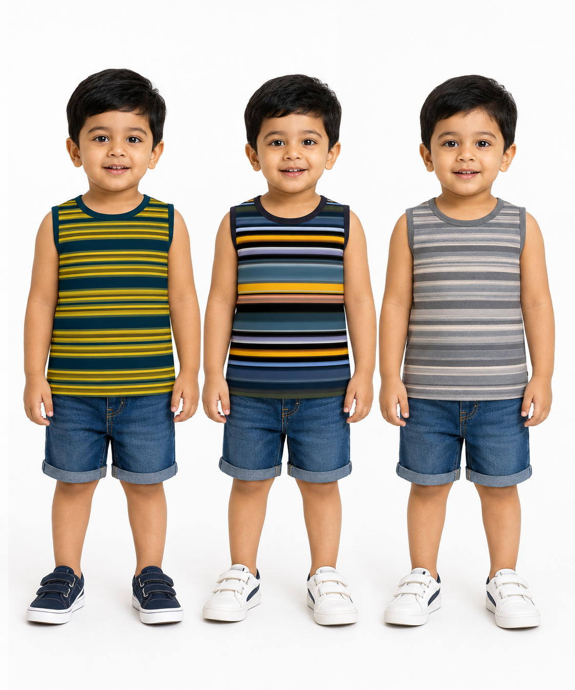 Cotton Stripes Kids Sleeveless Tshirt (Pack of 3)