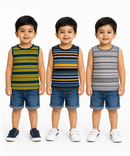 Cotton Stripes Kids Sleeveless Tshirt (Pack of 3)