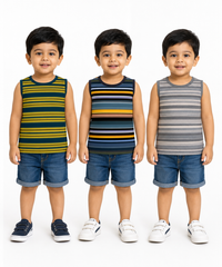 Cotton Stripes Kids Sleeveless Tshirt (Pack of 3)