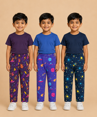 Pure Cotton Boys Printed Track Pant for Casual Night wear for Kids | Age 0 To 8 Years (Pack of 3)