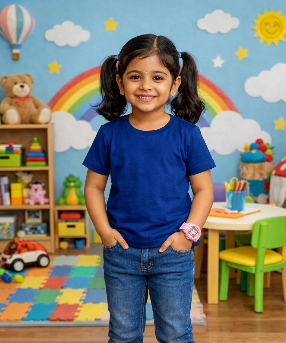 Kids Cotton Girls Plain T-shirt  | Age 0 to 6 Years | Solid Color
