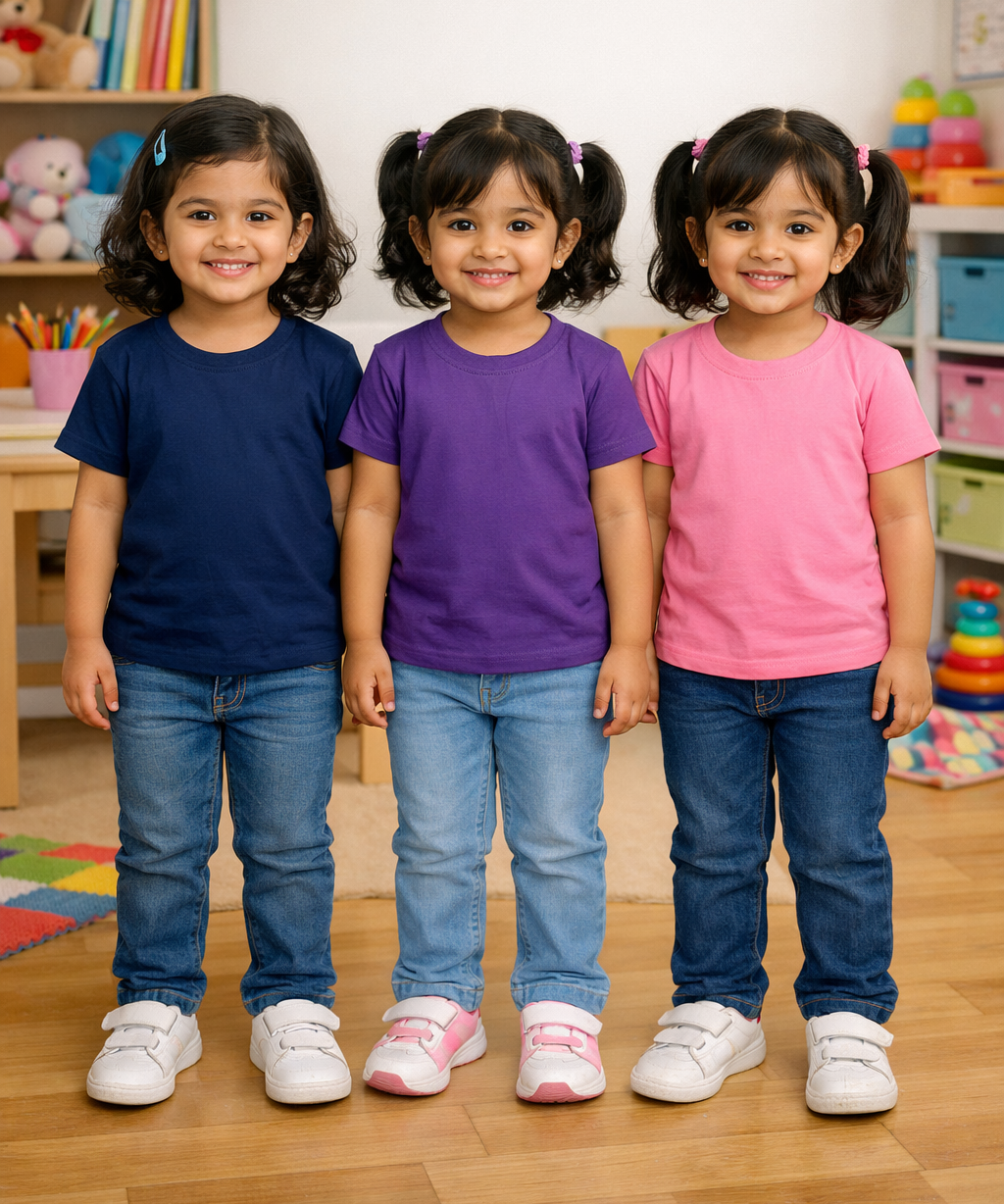 Kids Cotton Girls Tshirt Plain Multi Color | Age 0 to 6 Years (Pack of 3 Pieces)