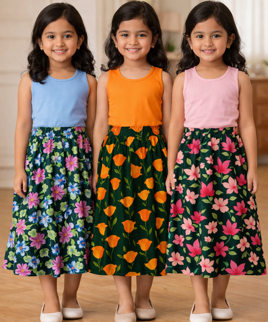 Rayon Floral Printed Skirt | Casual wear for Girl Kids Age 1 To 6 Years (Pack of 3)