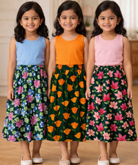 Rayon Floral Printed Skirt | Casual wear for Girl Kids Age 1 To 6 Years (Pack of 3)