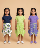 Cotton Fish Midi Floral Printed Skirt | Casual wear for Girl Kids Age 2 To 9 Years (Pack of 3)