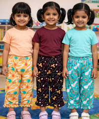 Pure Cotton Pajama Pant for Casual wear for Girl Kids Age 0 To 6 Years (Pack of 3)